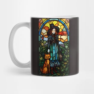 Stained Glass Style Lady With A Cat Mug
